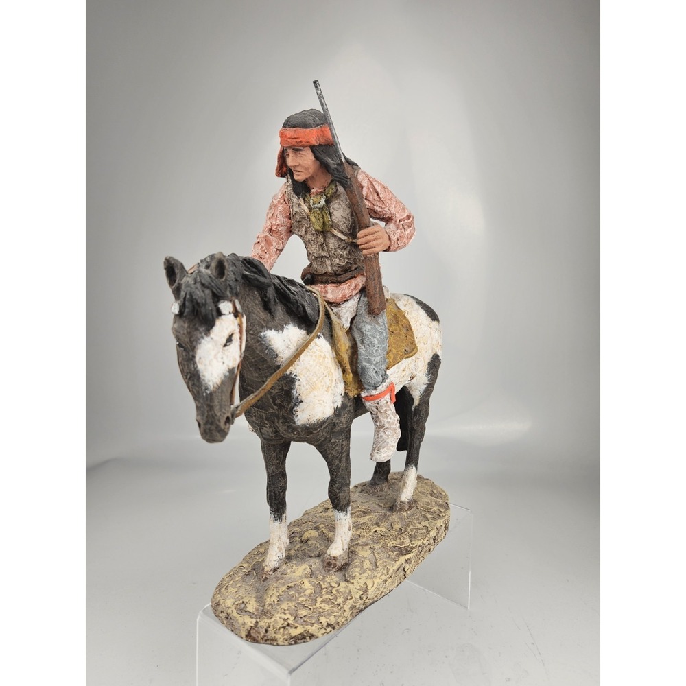 Daniel Monfort Western Sculpture Signed 1989 Apache Indian‎ Scout Paint Horse